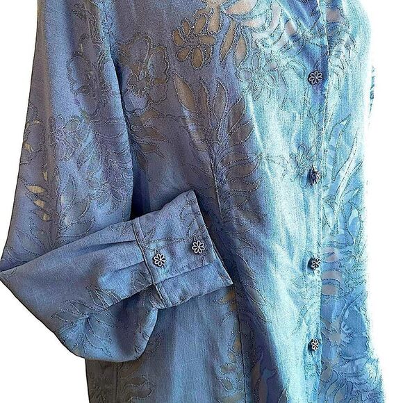 Vintage Sag Harbor Blue Semi sheer glittery long sleeve shirt size 16 - Picture 4 of 15